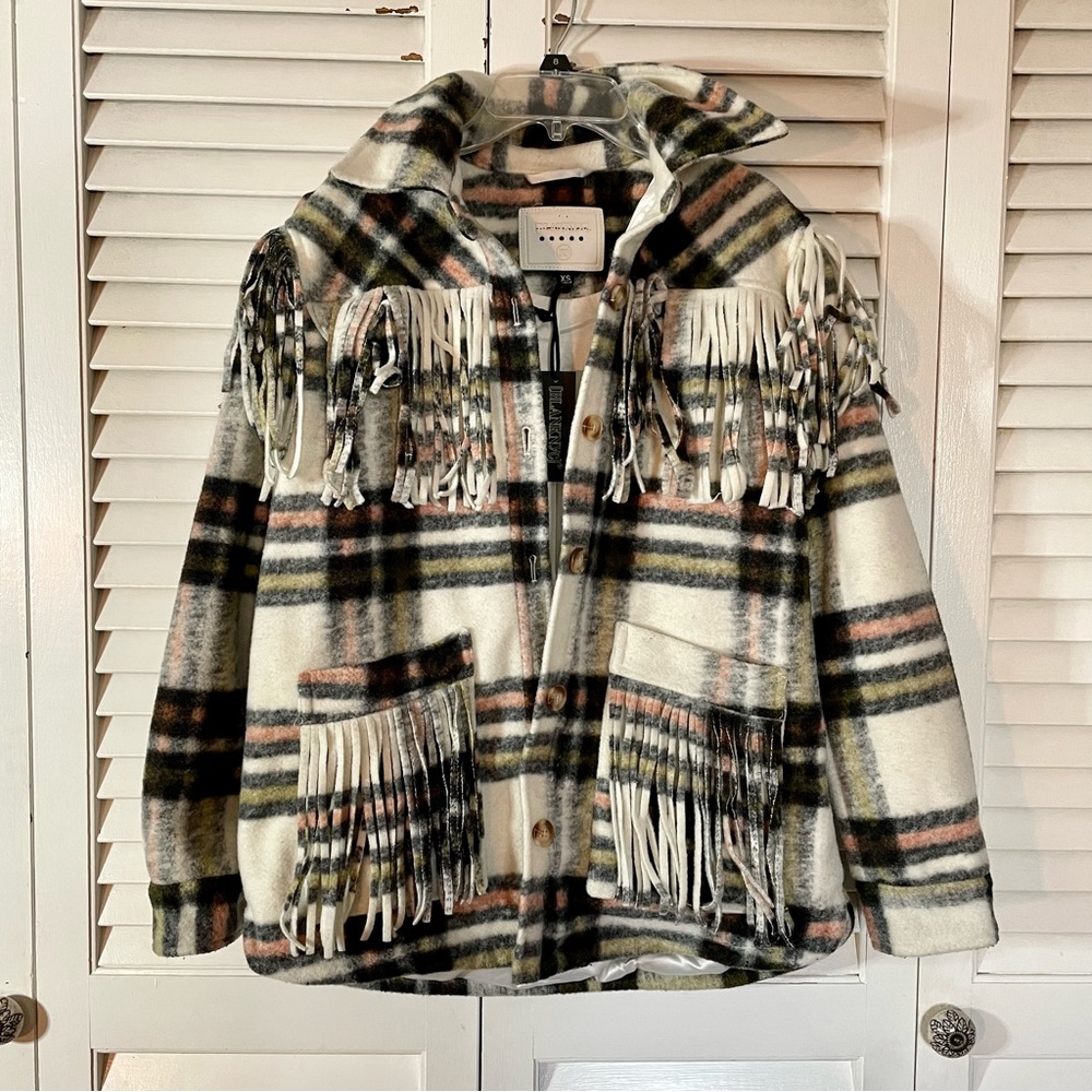 BLANKNYC Fringe Plaid Jacket